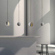 Vintage Ceramic & Cement Mini Pendant Light — Spherical, LED, 3000K Warm White, 59" Adjustable Cord, 4"–14" Dia.