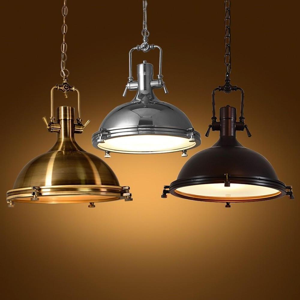 Industrial Vintage Lantern Pendant Chandelier — Metal, E26/E27 LED, 16" Dia., Adjustable 39" Chain, 3000K