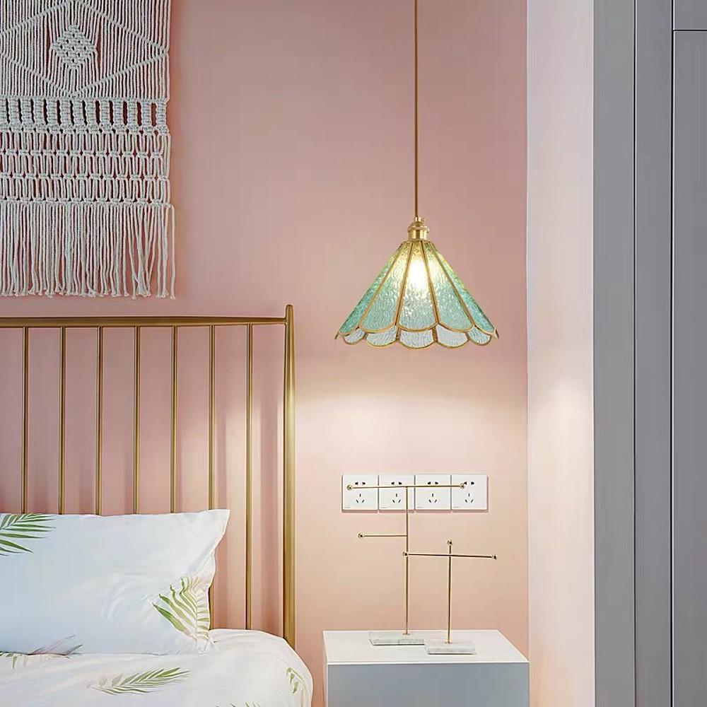 Geometric Flower-Shaped Glass Pendant Light — Copper, LED, 3000K, 11" Diameter, 59" Adjustable Cord