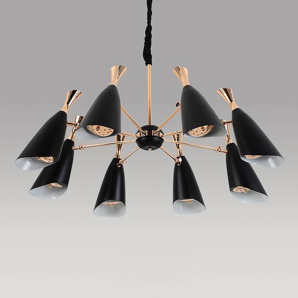 8-Light Candle-Style Chandelier — Electroplated Metal, E26/E27/G9, 40" Diameter, Black or White