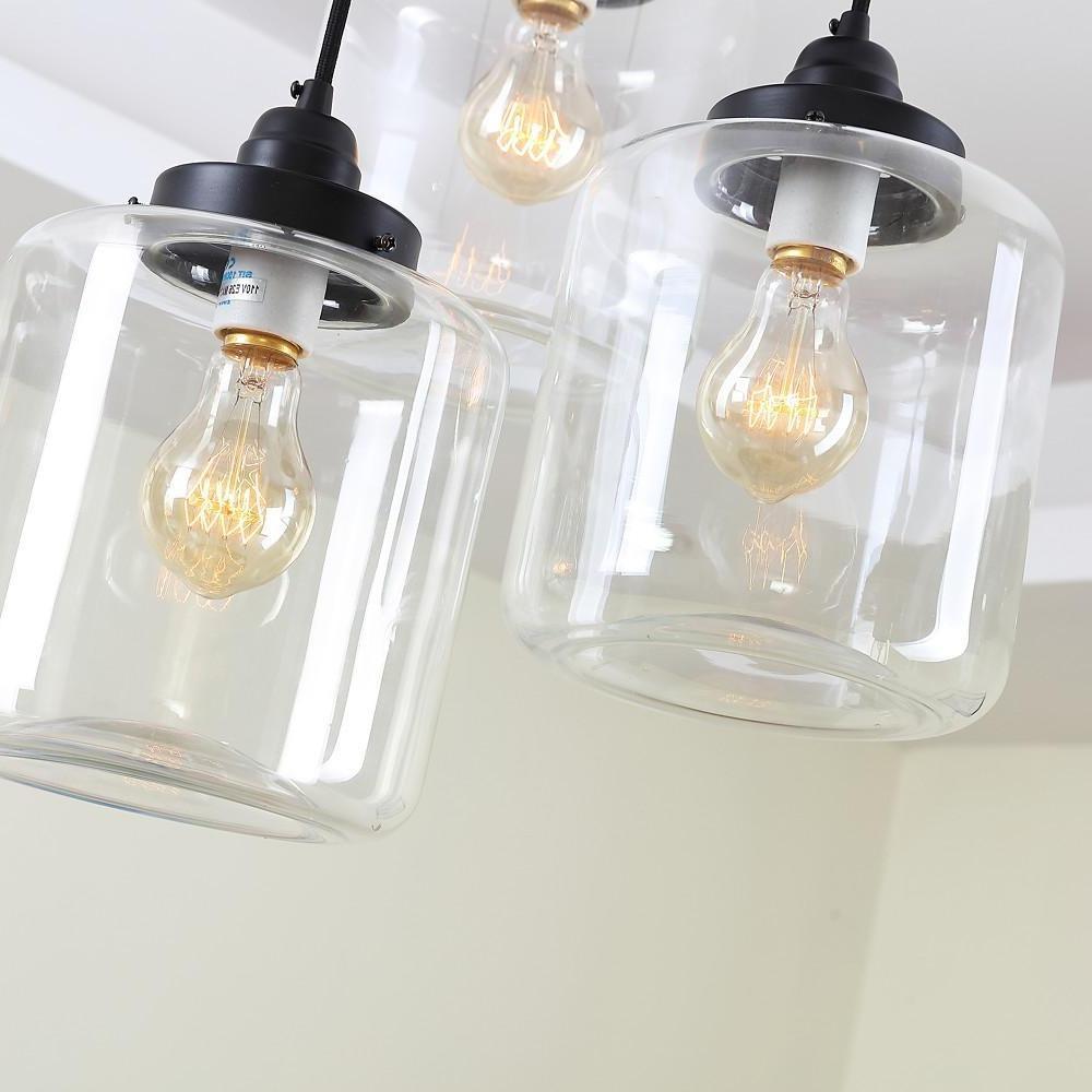 3-Light Industrial Glass Foyer Chandelier — Metal, Clear Glass Shades, 40W, 3000K