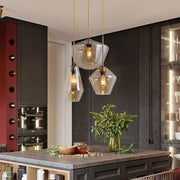3-Light Retro Glass Pendant — Metal Base, LED Warm White 3200K, 12" Diameter, Kitchen Island