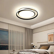 Circular LED Flush-Mount Ceiling Light — Black and Gold, Metal and Acrylic, 18" Diameter, Bedroom