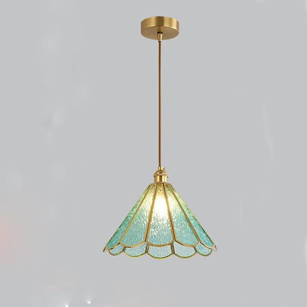 Geometric Flower-Shaped Glass Pendant Light — Copper, LED, 3000K, 11" Diameter, 59" Adjustable Cord