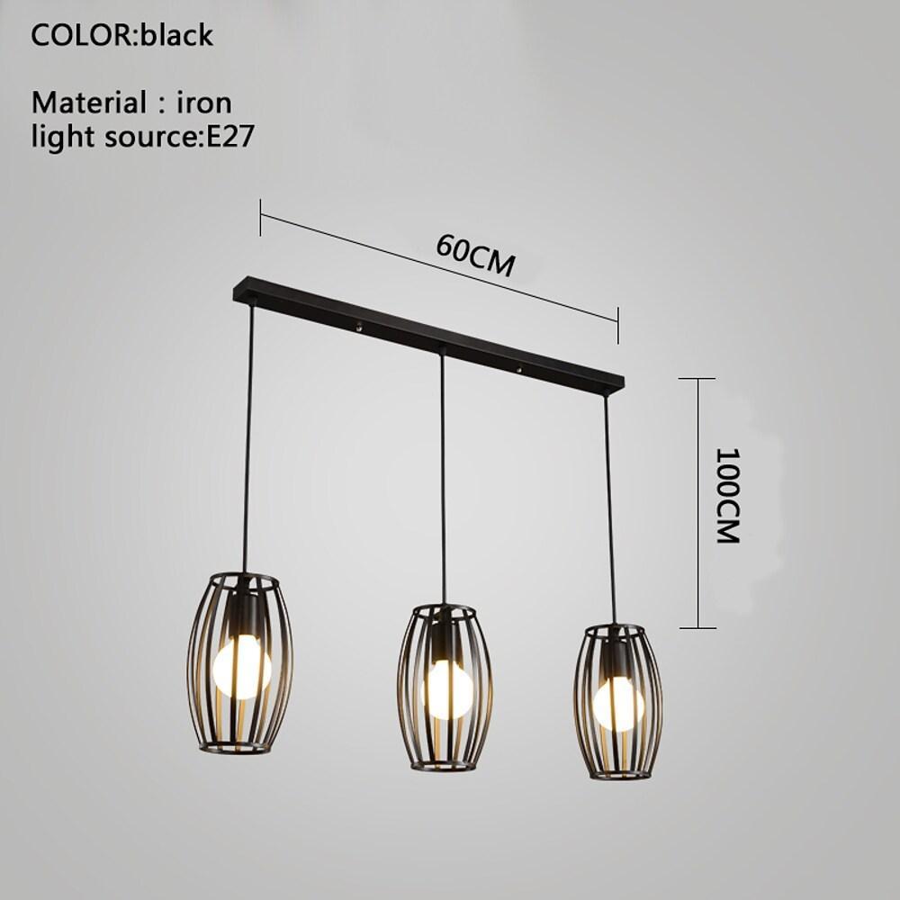 Geometric 3-Light Pendant Chandelier — Black Metal, Vintage Industrial, Adjustable, LED E27, 24" Wide