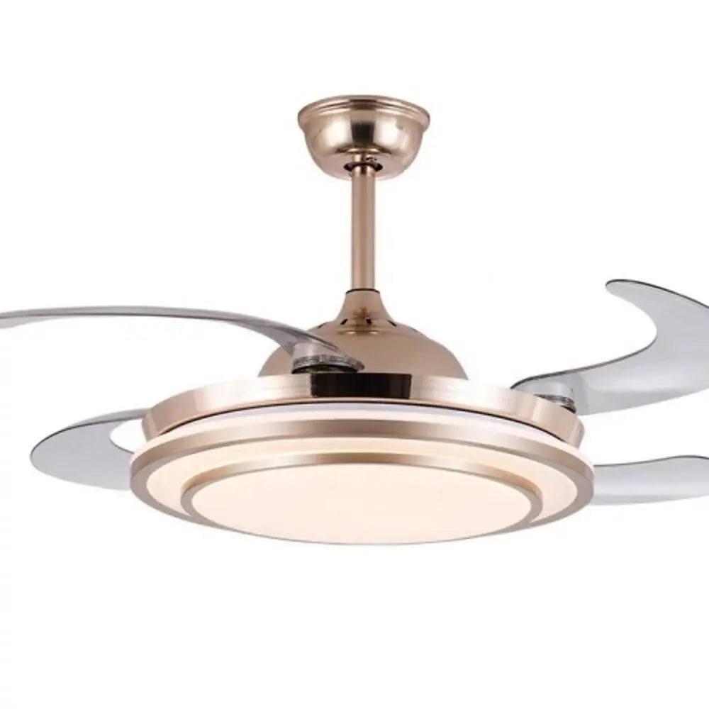 Retractable Ceiling Fan with 4 Blades, LED Light, and Elegant Gold Finish Luxe