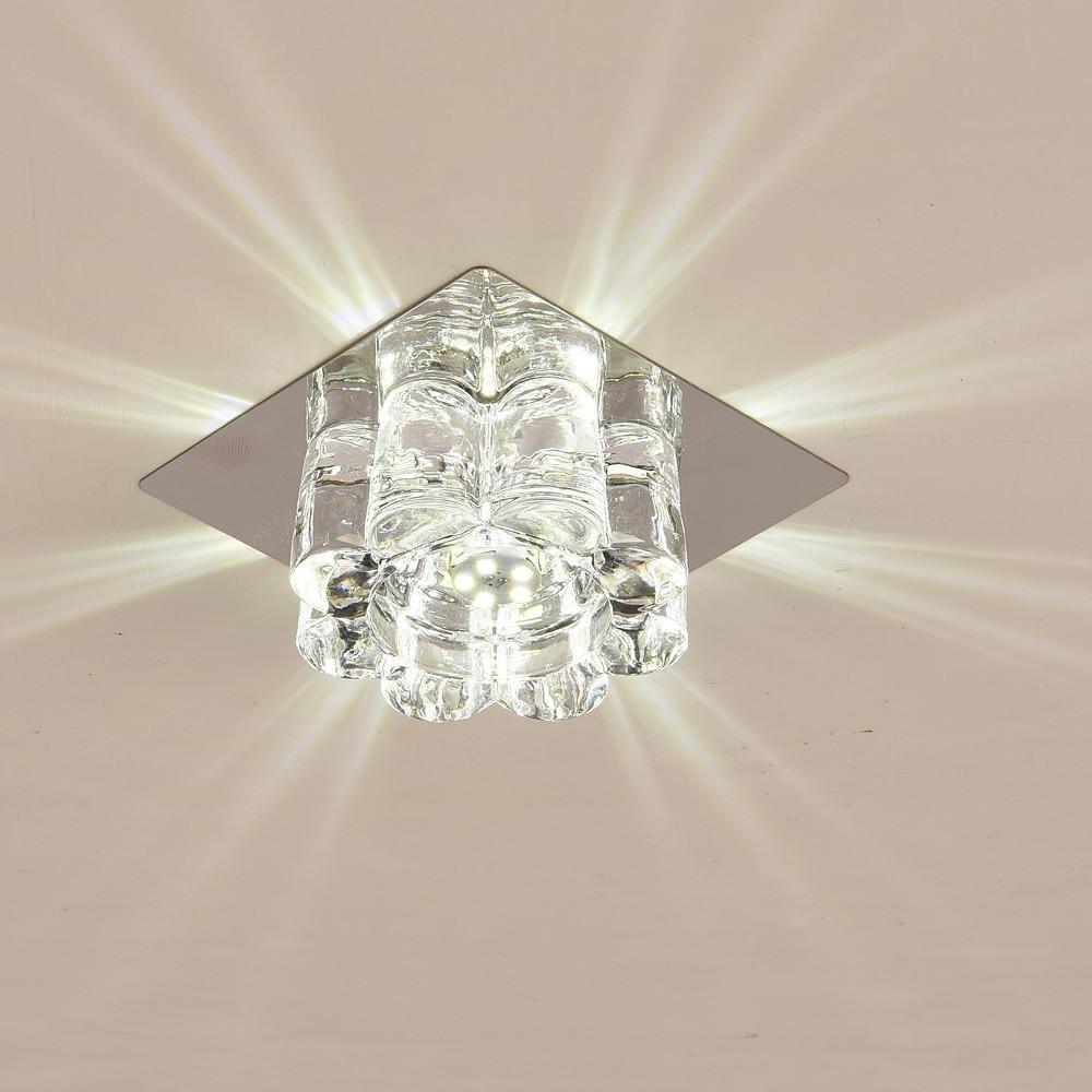 Flower-Shaped Crystal Flush Mount — Electroplated Metal, LED, 3000K / 6000K, 4" Diameter