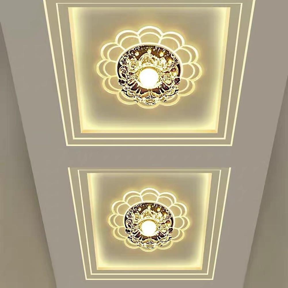 Flower-Effect Crystal Flush-Mount Ceiling Light — Metal, LED, 8" Diameter, Kids' Room and Entryway