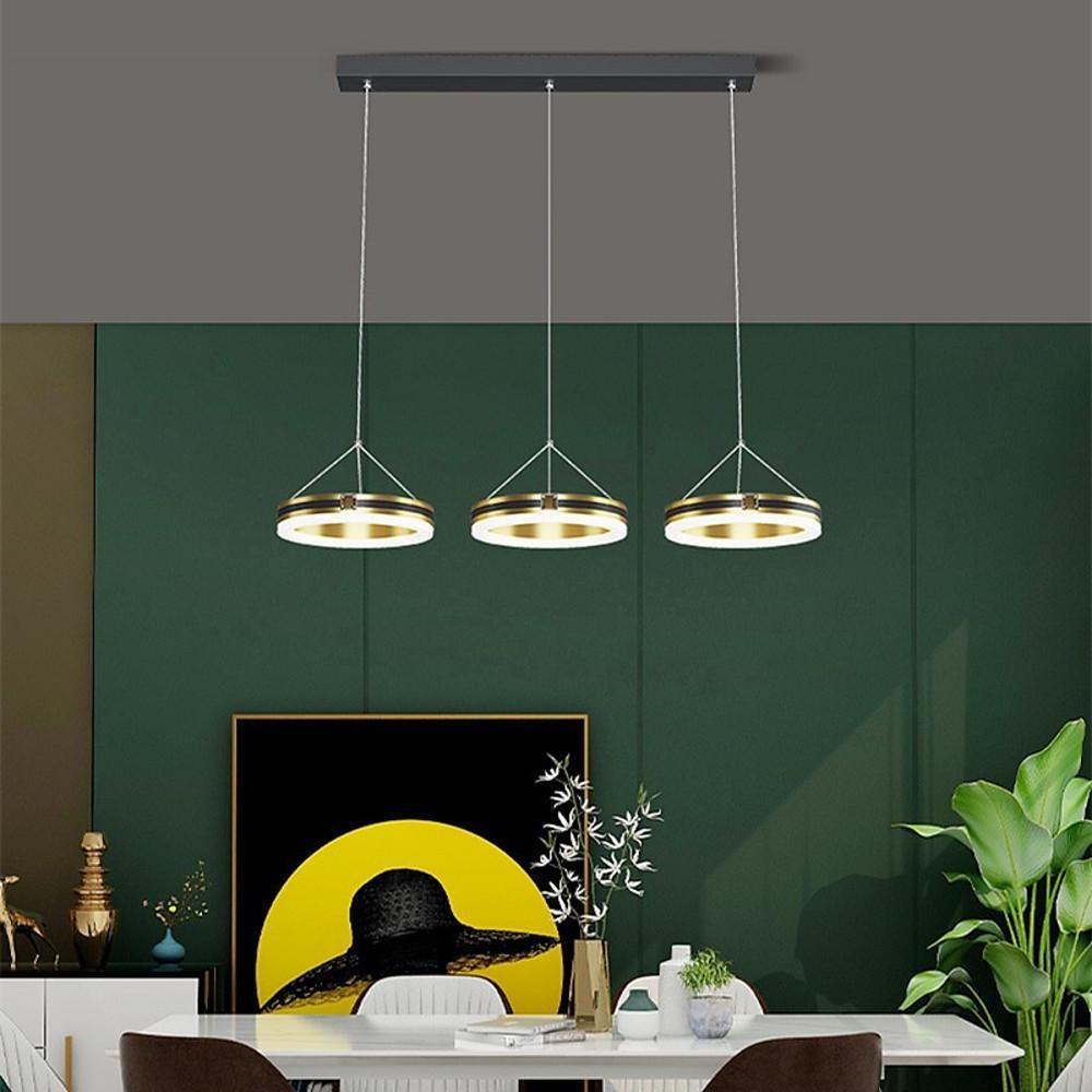 Three-Circle LED Pendant Chandelier — Metal and Acrylic, 3-Light, Dimmable, Three-Color Dimming, 28" Wide