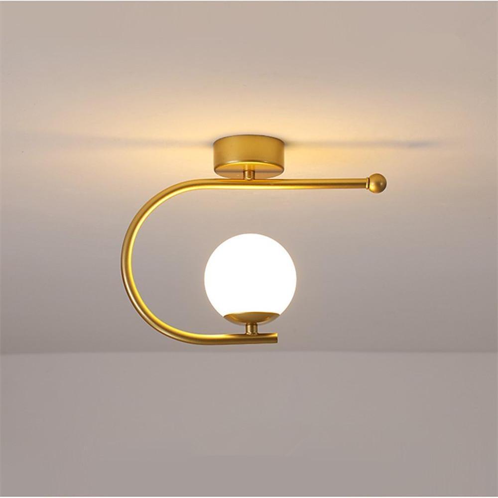Curved Globe Flush-Mount Ceiling Light — Black & Gold Metal, 7W LED, 3-Step Dimming, 9" Diameter
