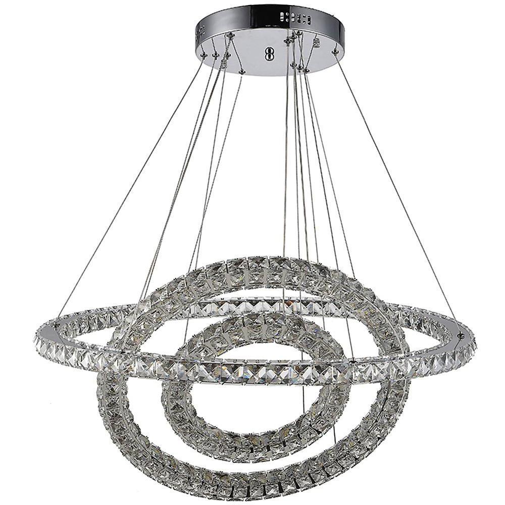 Three-Ring Crystal LED Chandelier — Gold, Modern, 78W, 31" Diameter, 47" Cord, 3000K/6000K