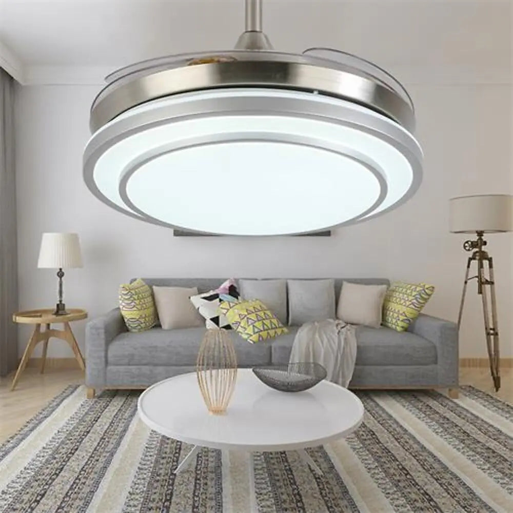 Retractable Ceiling Fan with 4 Blades, LED Light, and Elegant Gold Finish Luxe