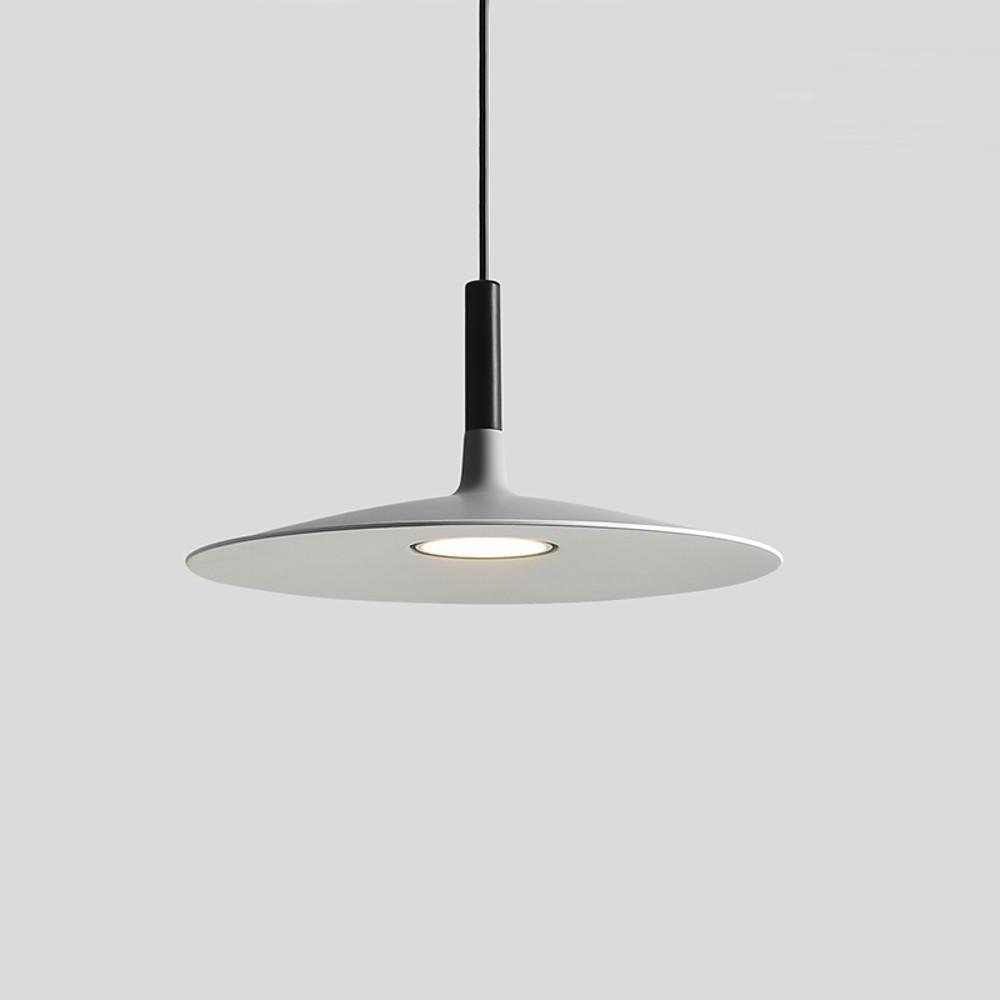 Flat Circular Mini Pendant — Metal, Industrial Modern, Adjustable 47" Cord, LED Included