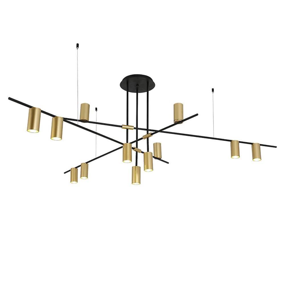 Geometric Sputnik Chandelier — Gold Metal, 12-Light LED, 26" × 54", 3200K / 6000K