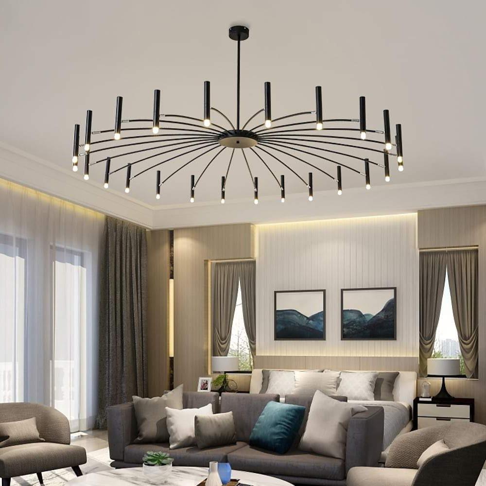 Sputnik Round Chandelier — Matte Black with Gold Tips, 24-Light G9 LED, 63" Dia., Adjustable Height