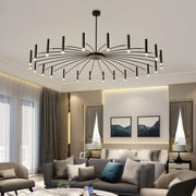 Sputnik Round Chandelier — Matte Black with Gold Tips, 24-Light G9 LED, 63" Dia., Adjustable Height