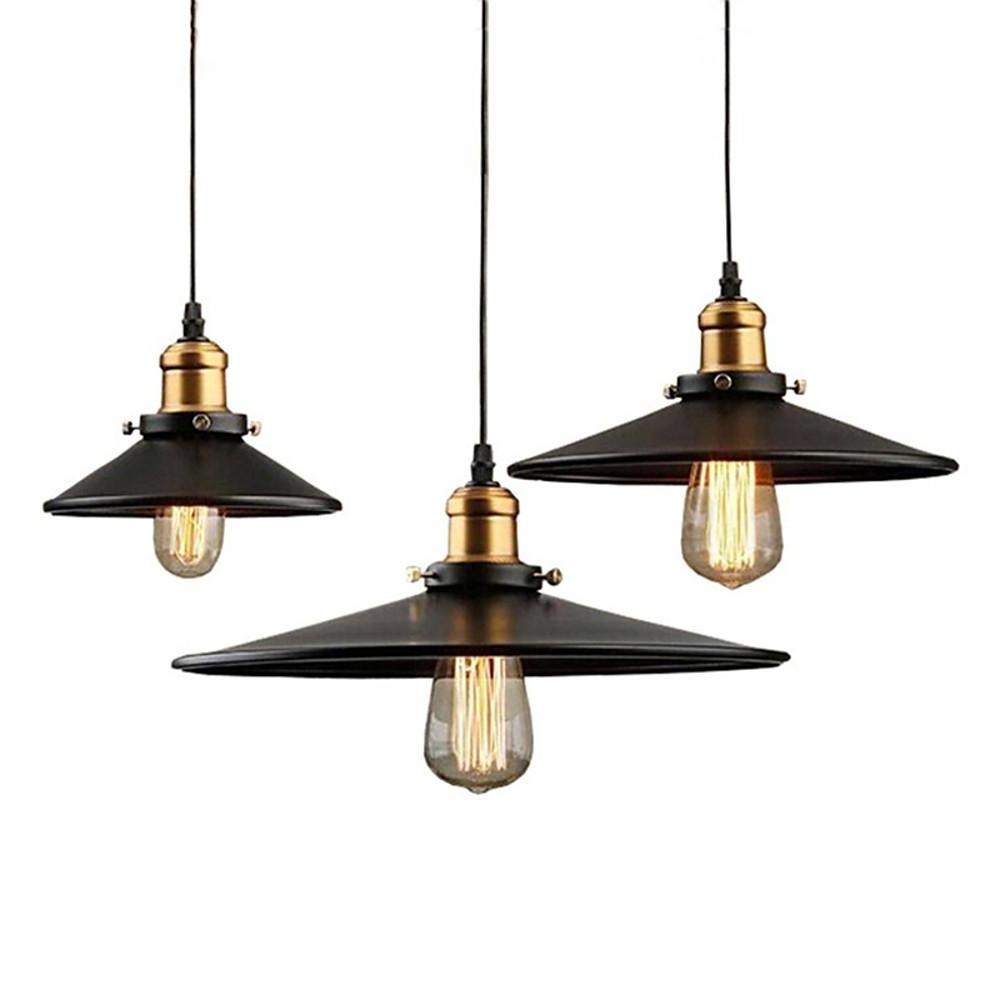 Cone Mini Pendant Light — Black & White Metal, Industrial, Adjustable 47" Cord, LED Compatible