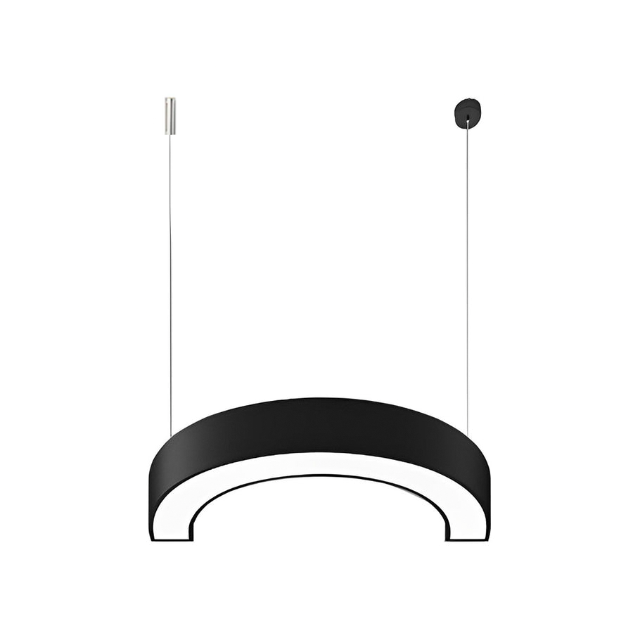 C-Shape Semicircular LED Pendant — Black Iron, Acrylic Diffuser, 6000K, 8 Size Options