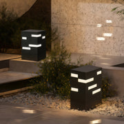 Minimalist Industrial Black LED Bollard Light — Stainless Steel, 8W / 12W, IP65, 3000K Warm White