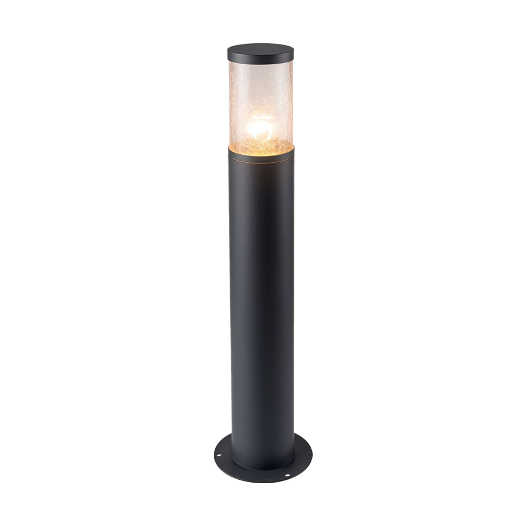 Cylindrical Outdoor Bollard Light — Die-Cast Aluminum, Crackled Glass, E27, IP54, Open-Top or Capped