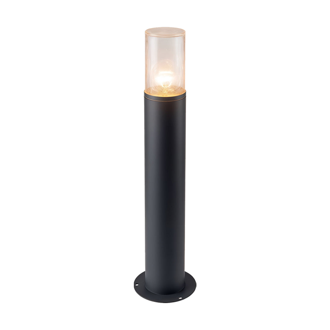 Cylindrical Outdoor Bollard Light — Die-Cast Aluminum, Crackled Glass, E27, IP54, Open-Top or Capped