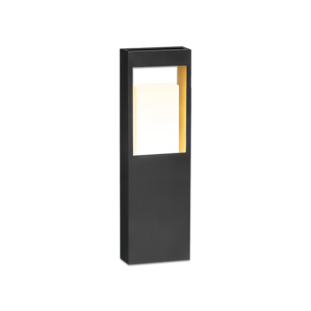 Square Geometric Bollard Light — Stainless Steel, Black, LED Warm White, IP55, Solar / Hardwired, 6W–10W