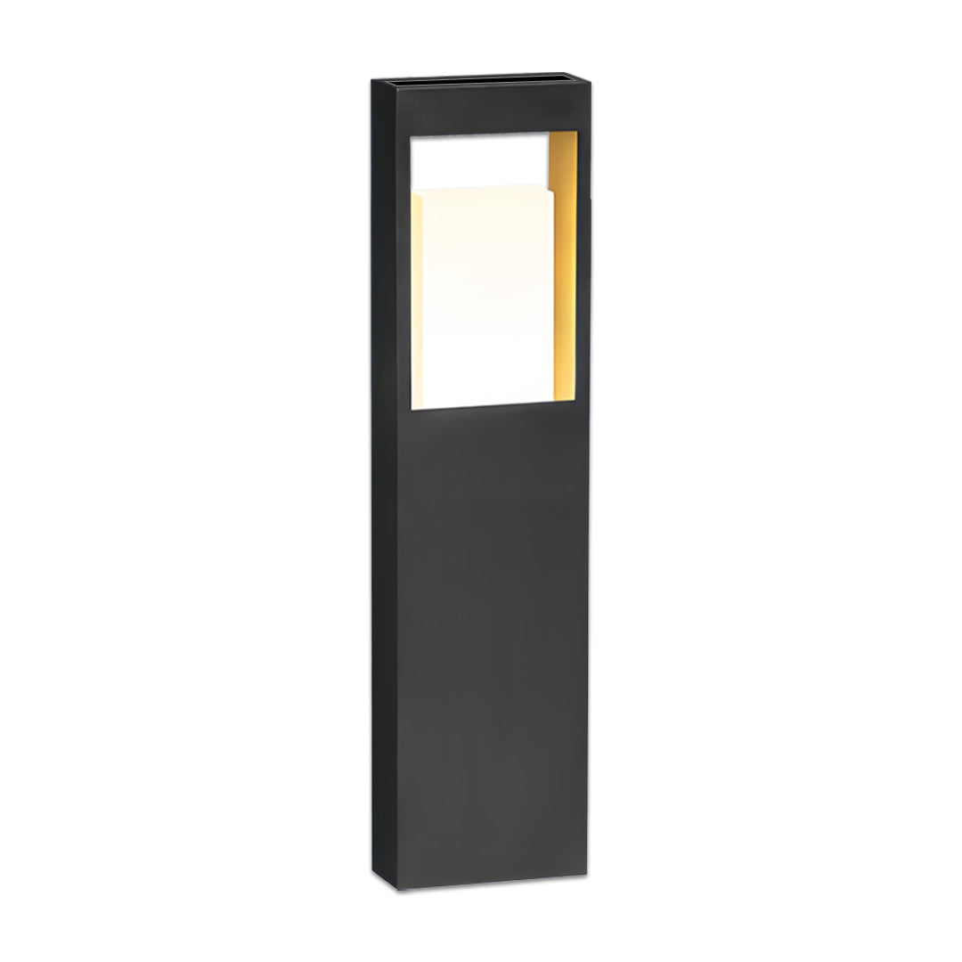 Square Geometric Bollard Light — Stainless Steel, Black, LED Warm White, IP55, Solar / Hardwired, 6W–10W