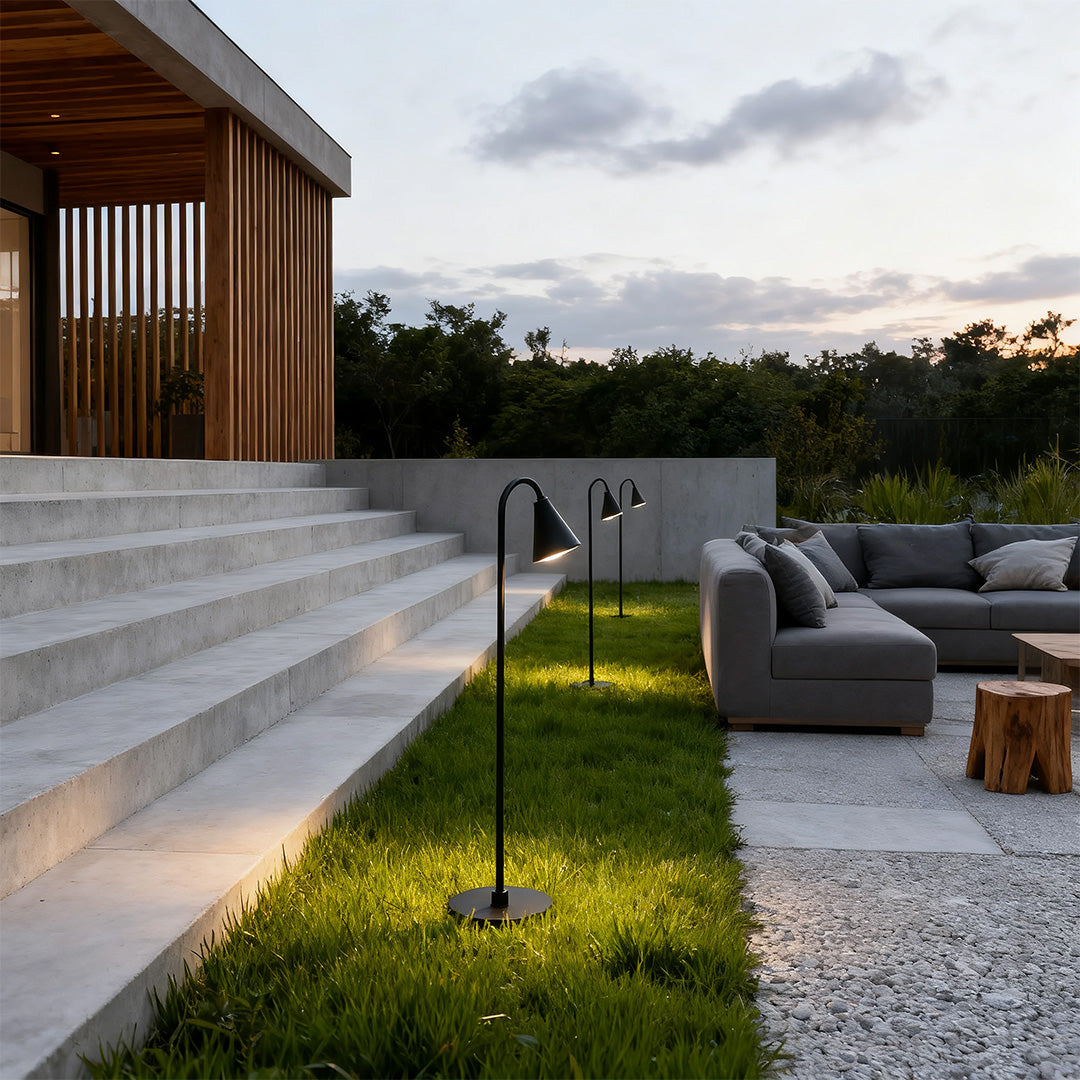 Modern Landscape Path Light — Black Iron and Aluminum, LED, IP54, Available in 400mm / 600mm / 800mm