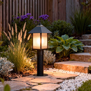 Copper Path Light — Black Gold-Brushed Finish, Glass Shade, E27, IP55, Hardwired, 23.6"