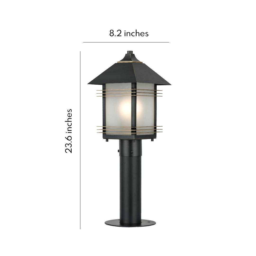 Copper Path Light — Black Gold-Brushed Finish, Glass Shade, E27, IP55, Hardwired, 23.6"