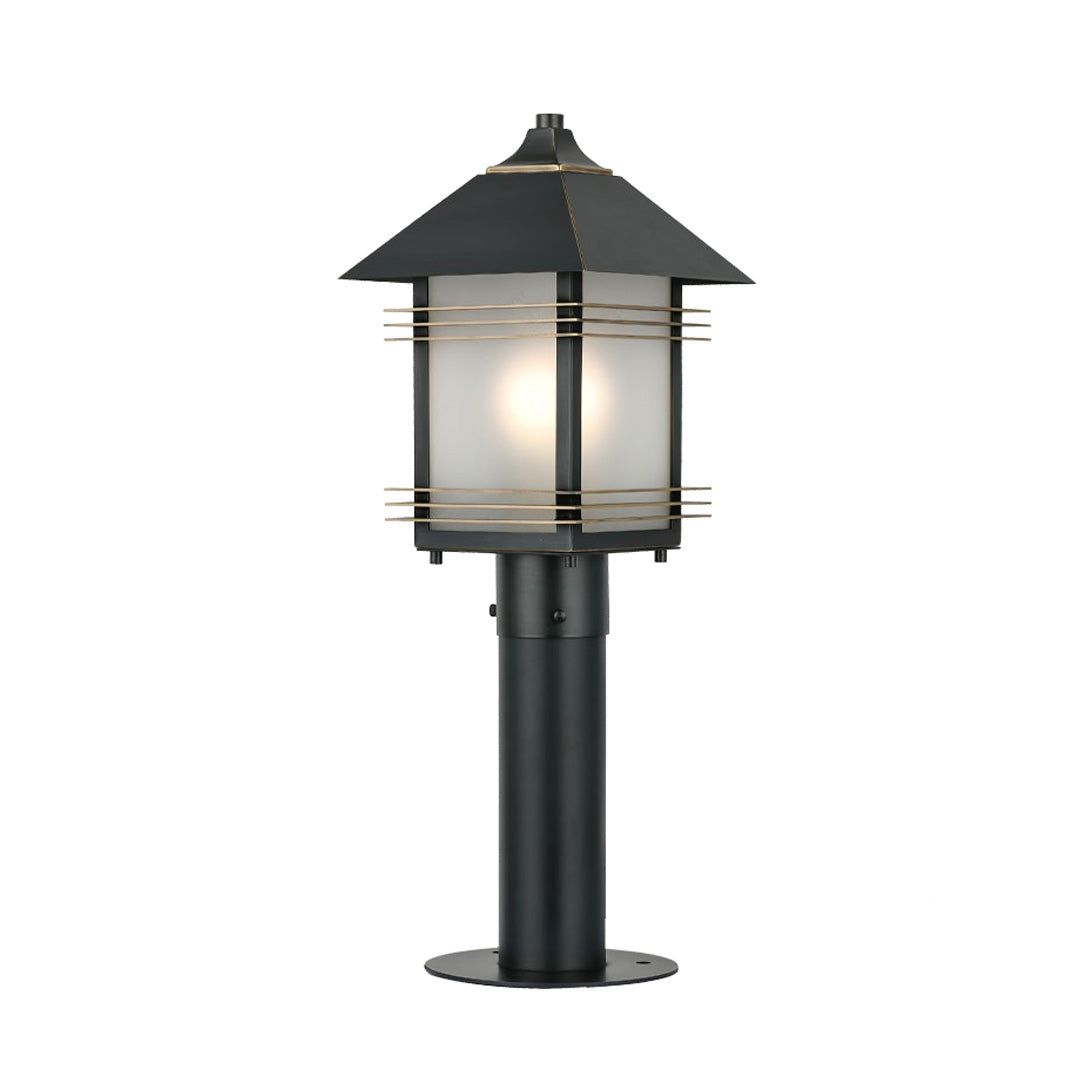 Copper Path Light — Black Gold-Brushed Finish, Glass Shade, E27, IP55, Hardwired, 23.6"