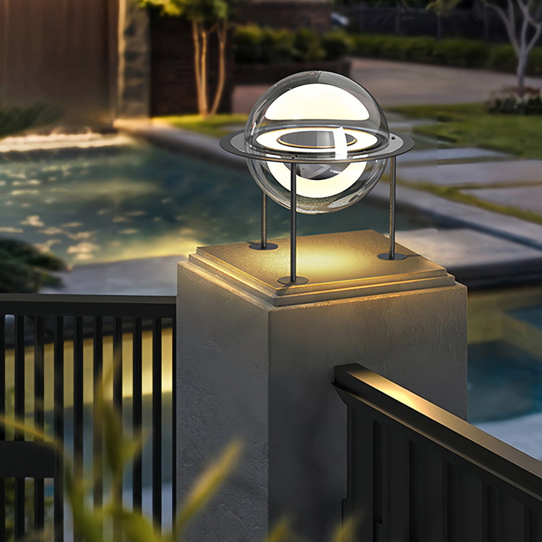 Globe Solar Gate Pillar Light — Stainless Steel, Black, 12W LED, 4500mAh, IP65 Weatherproof, Remote Control