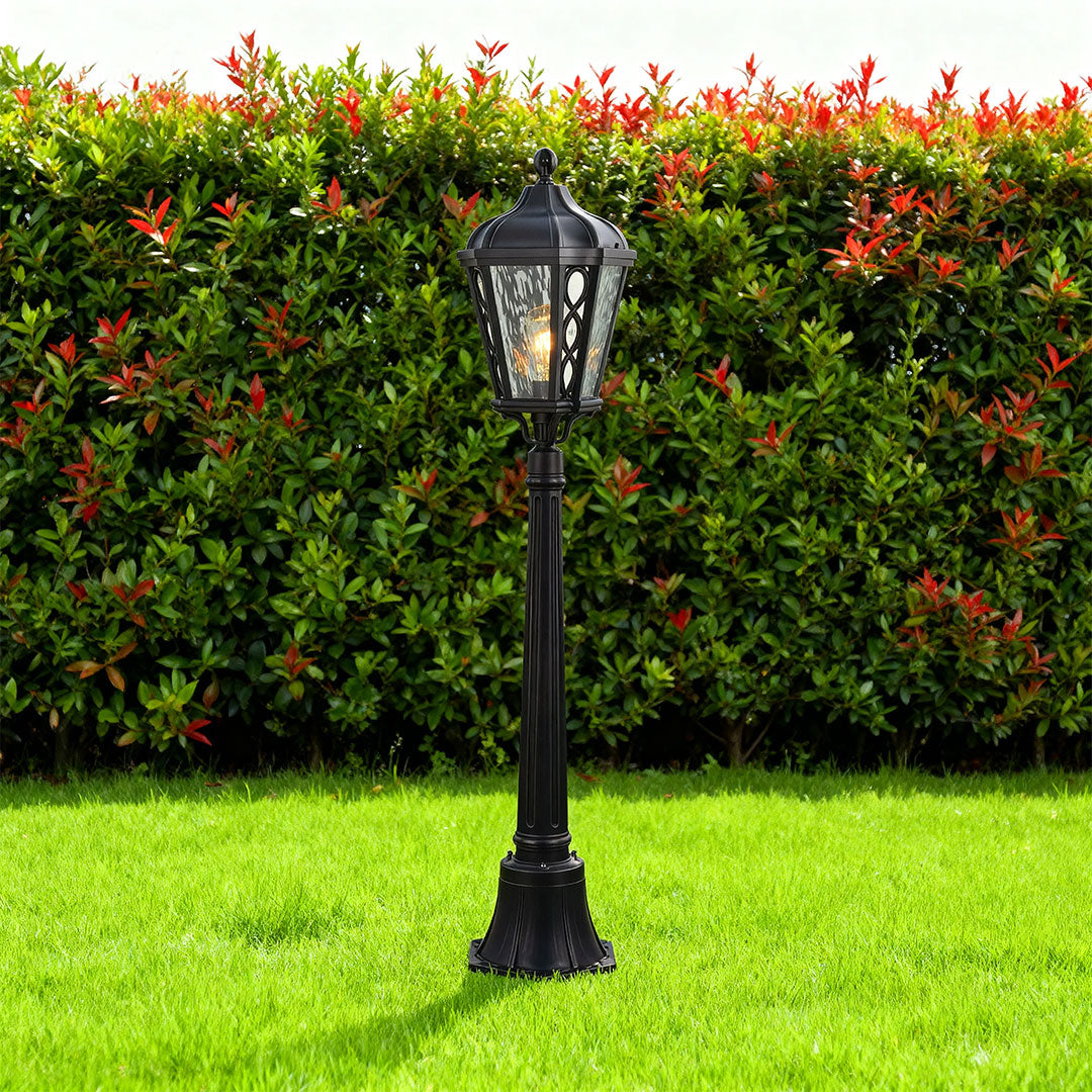 Column Outdoor Post Light — Sand-Black Cast Aluminum, Clear Glass, 12W LED, IP44 Weatherproof