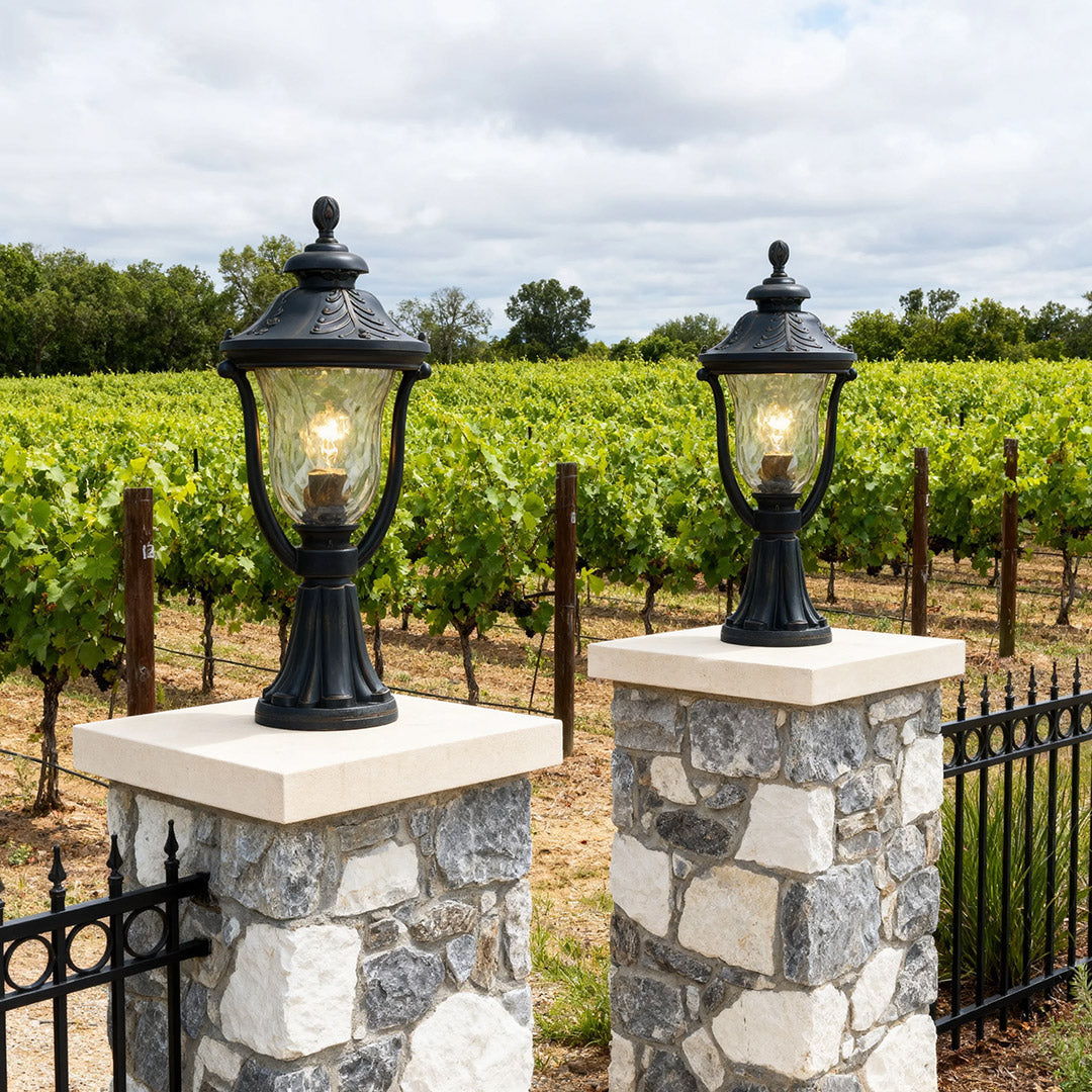 Vintage Outdoor Post Light — Chestnut Aluminum and Glass, 12W LED, IP44 Waterproof, 19.69" Height