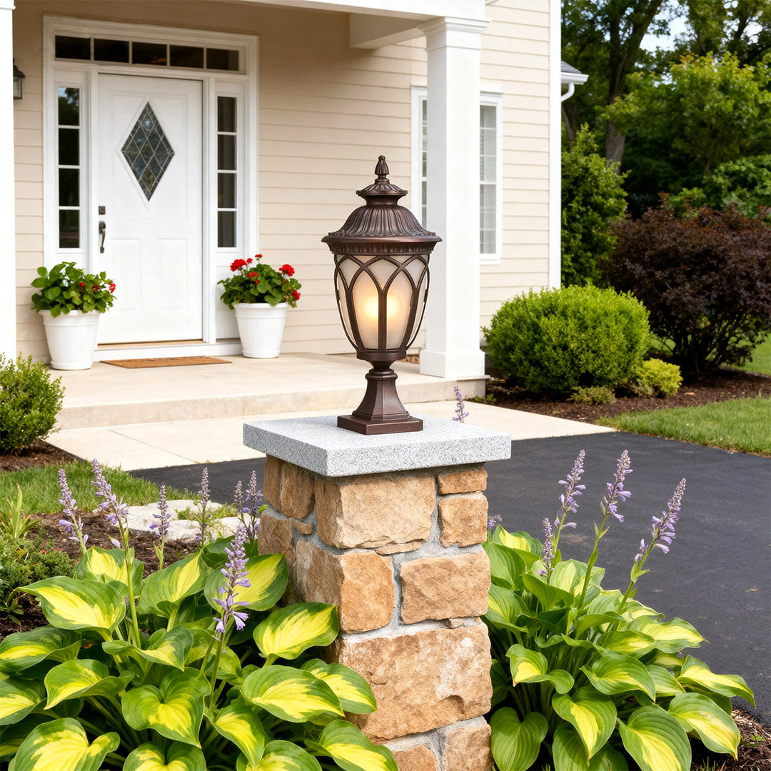 Vintage Outdoor Pillar Light — Cast Aluminum with Glass Shade, 12W E27, IP44 Weatherproof