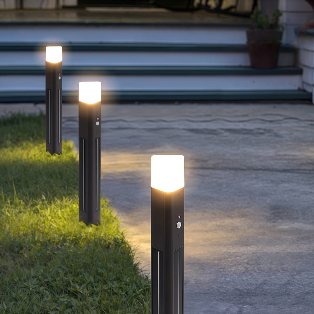 Solar Aluminum Bollard Light — Black, 3W LED, Three-Color Dimming (3000K/4500K/6000K), IP55, 4000mAh, 25.59" Height