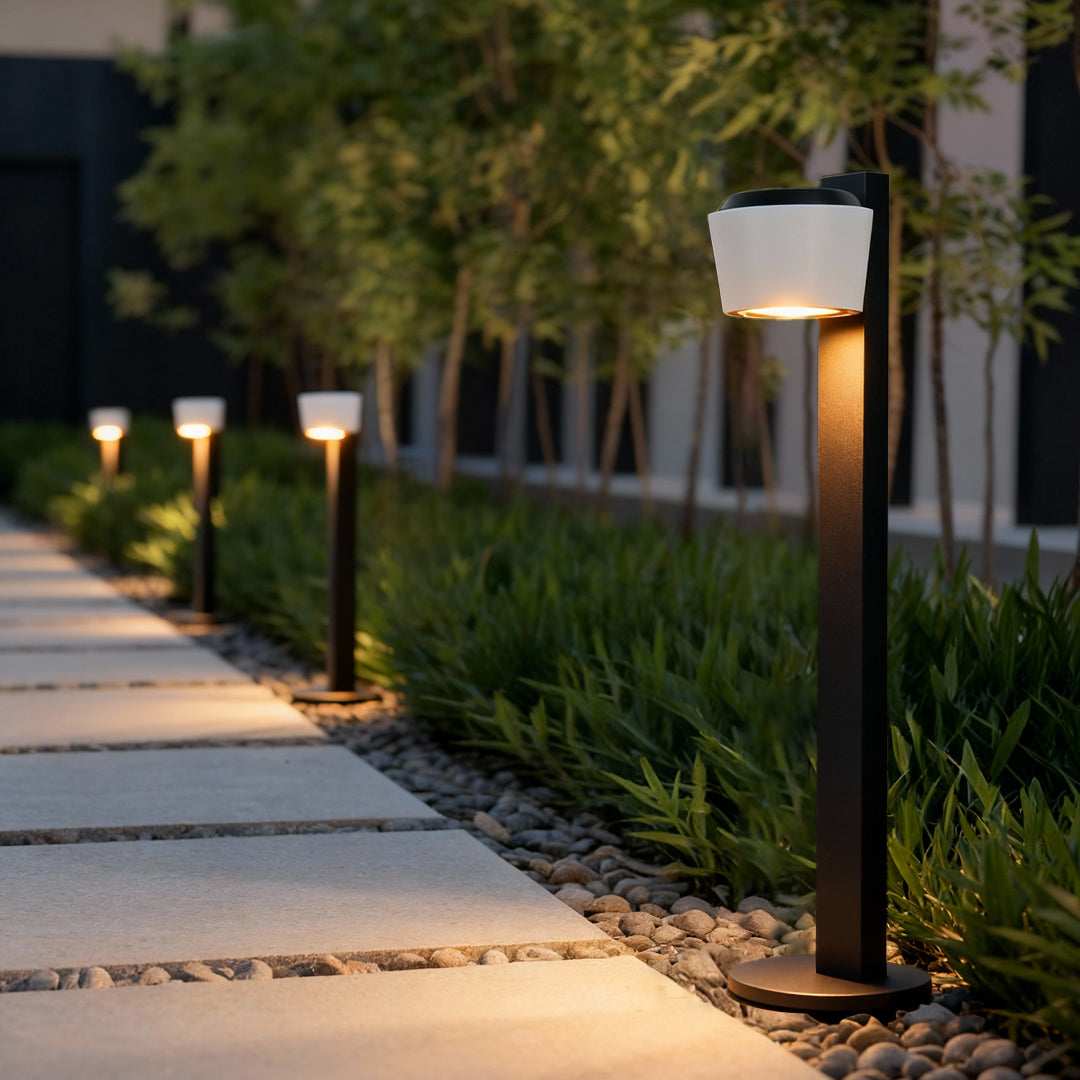Minimalist Aluminum Path Light — Glass Shade, 12W LED, IP65, 19.7" or 27.6", DC 24V