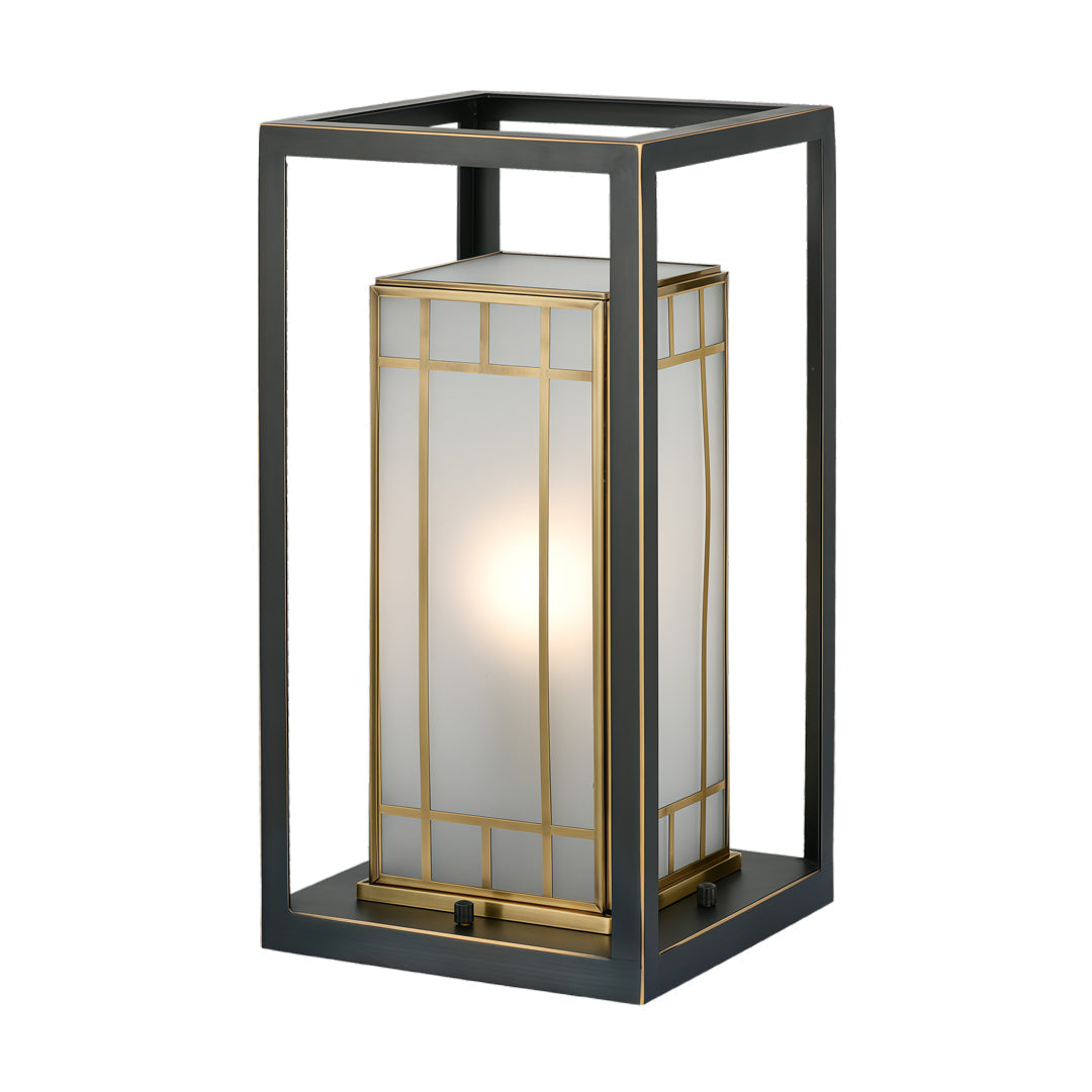 Minimalist Lantern Bollard Light — Copper with Glass Shade, E27, IP55, 15.75" H