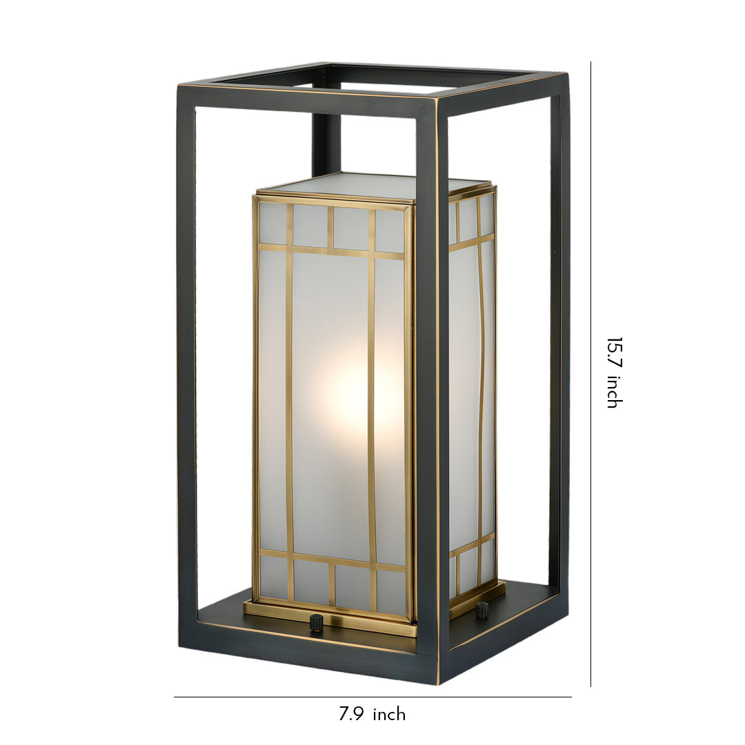 Minimalist Lantern Bollard Light — Copper with Glass Shade, E27, IP55, 15.75" H
