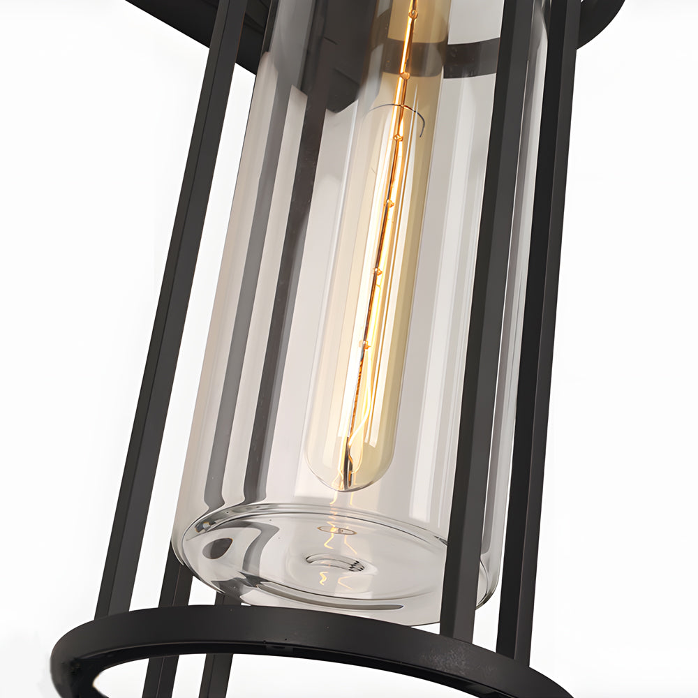 Cylindrical Outdoor Wall Sconce — Black Aluminum, Tempered Glass, E27 LED, IP54, 14.2" or 18.1"
