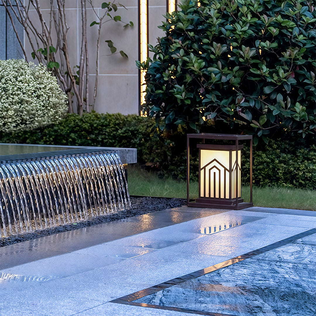 Marble-Effect Outdoor Lantern Path Light — Black Stainless Steel, Solar / Hardwired, IP65, 4 Sizes