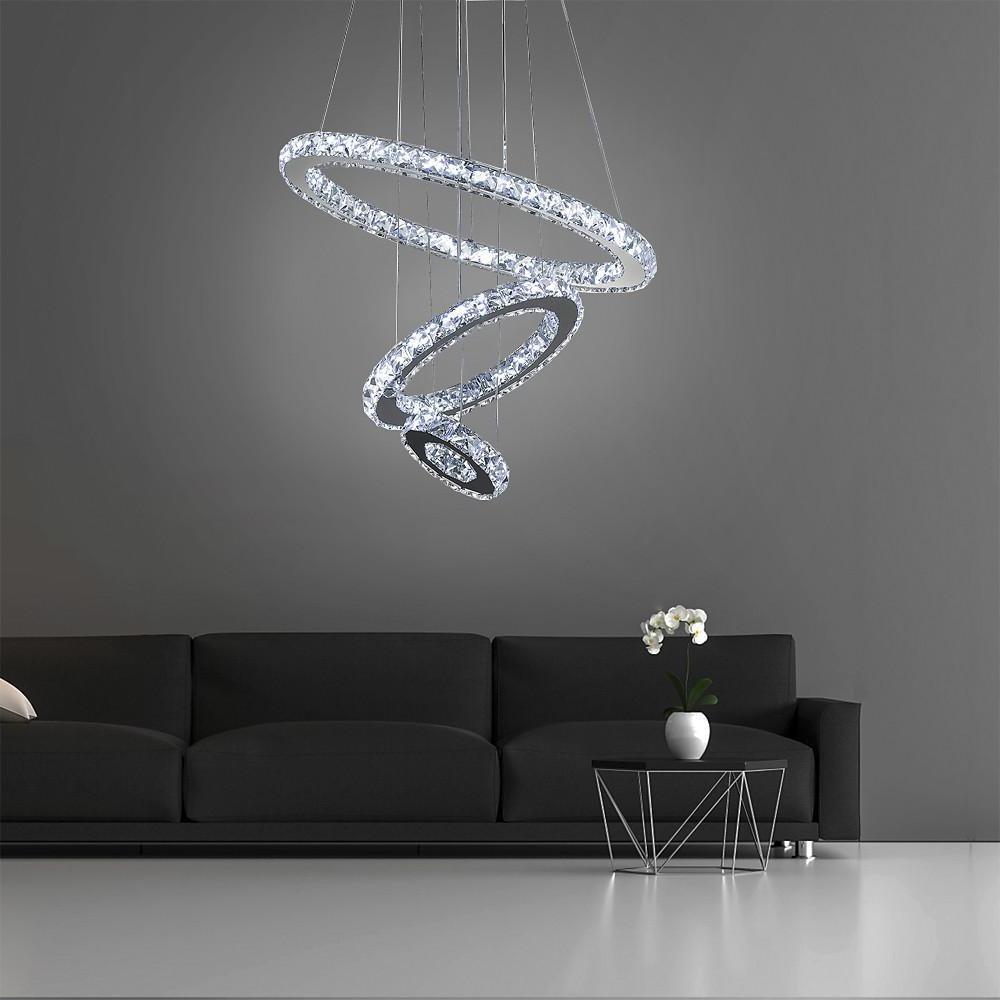 Tiered 3-Ring Crystal Chandelier — Chrome, 40.5W LED, Dimmable, Remote Control, 16" Diameter