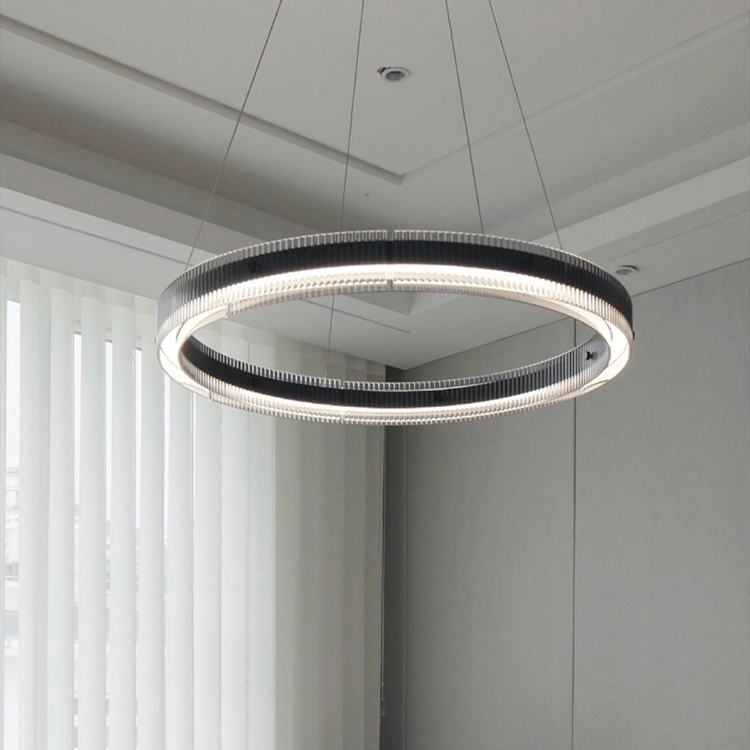 Round Black Glass Chandelier — Aluminum, Full-Spectrum LED, RA≥97, Dimmable, 60cm / 80cm / 100cm