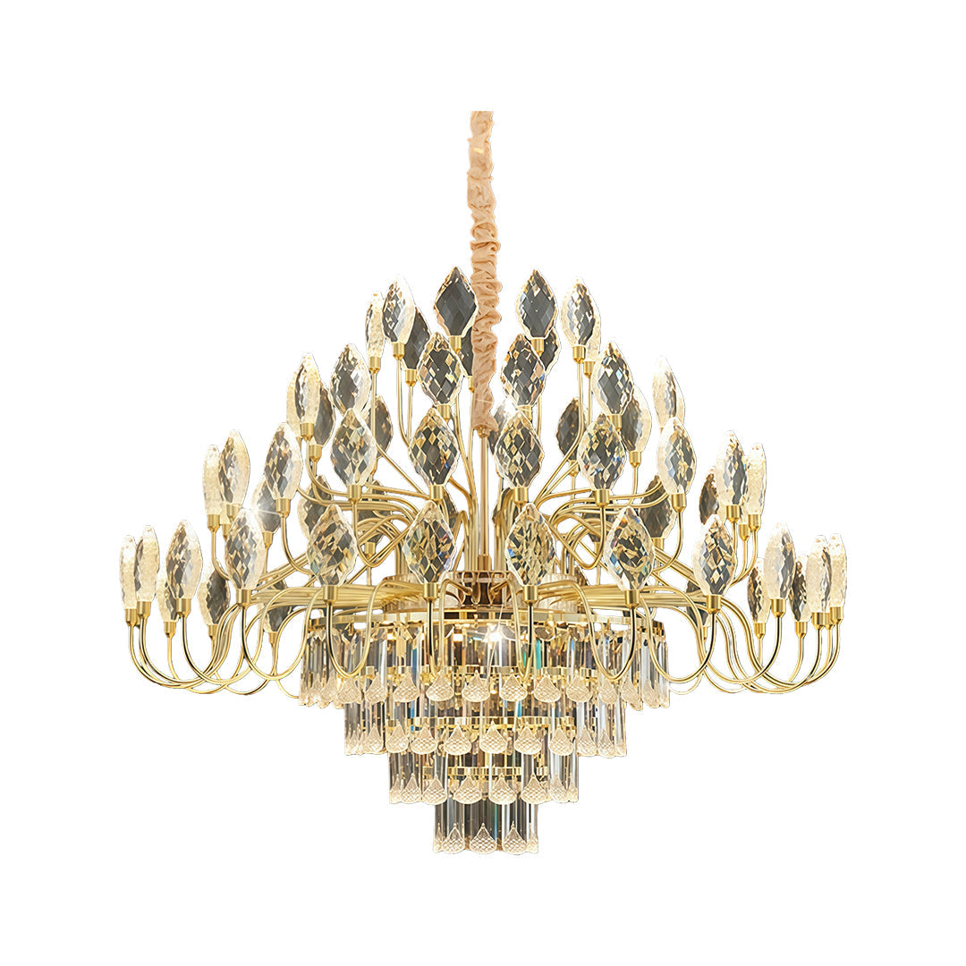French Country Crystal LED Chandelier — Gold Iron Frame, 3-Step Dimming (3000K/4500K/6000K), 23.6"–47.2", Round or Linear