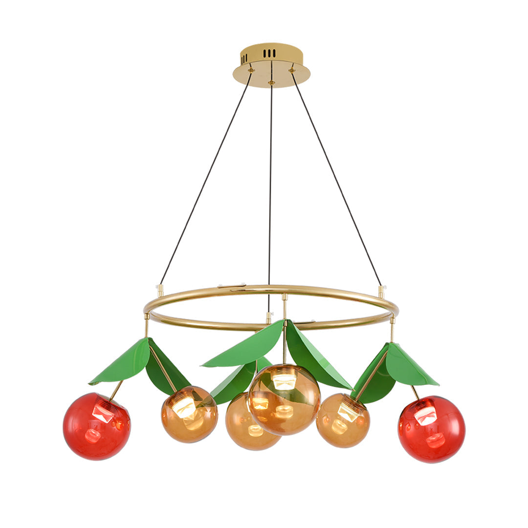 Cherry Glass Bulb Chandelier — Electroplated Metal, 6- or 9-Light, Three-Color Dimming, 2m Adjustable Cord