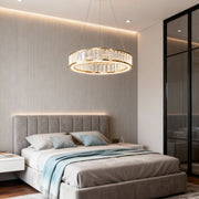 Circular Crystal Chandelier — Gold Aluminum, Multi-Layer, LED Three-Color Dimming (3000K/4500K/6000K), 59.1" Adjustable Chain