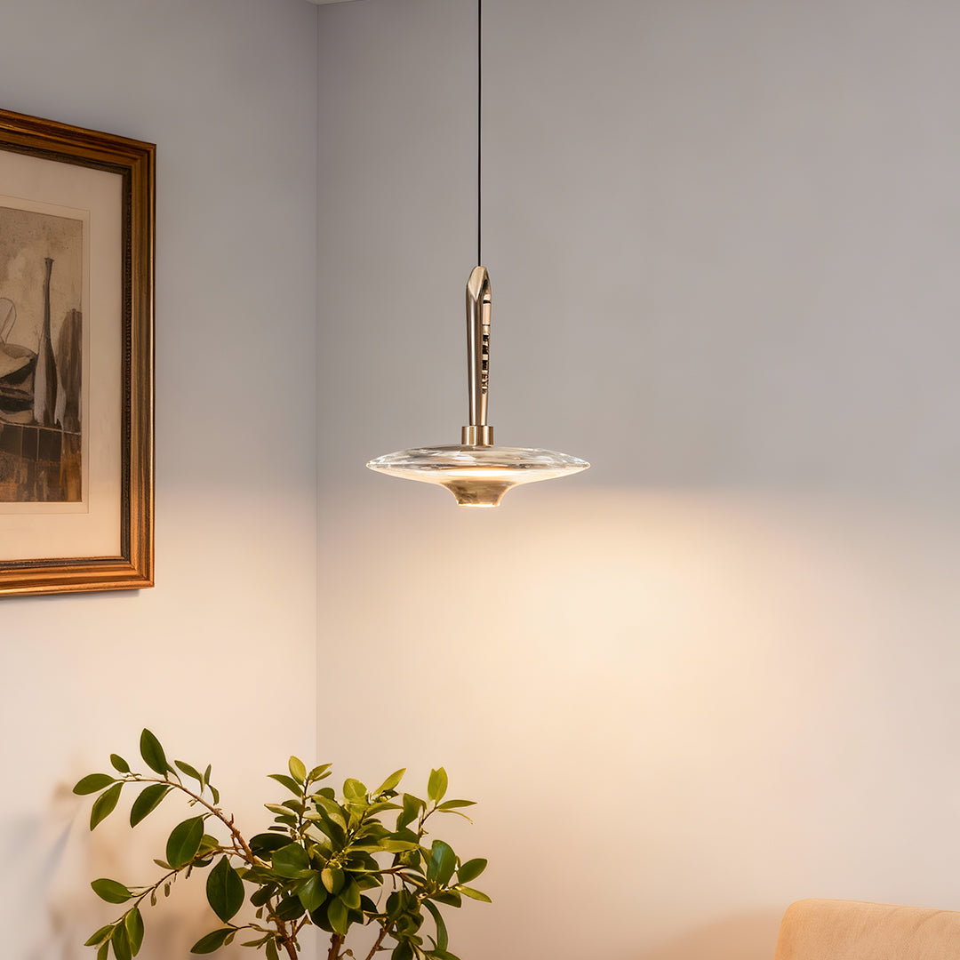 Crystal Pendant Light — Champagne Gold, LED, Three-Color Dimming (3000K/4500K/6000K), Single or 9-Head, 47.2" Adjustable Chain