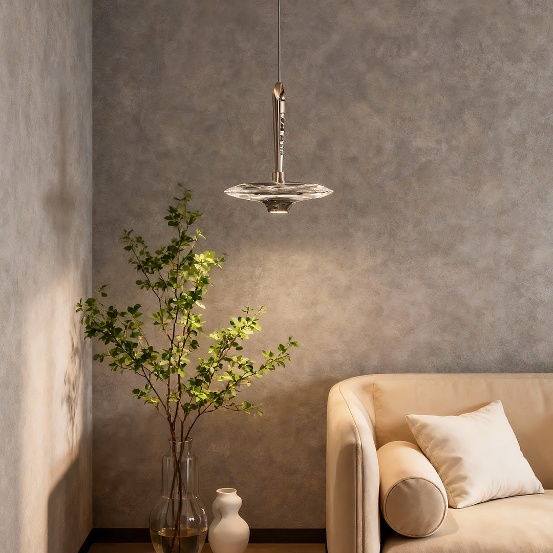 Crystal Pendant Light — Champagne Gold, LED, Three-Color Dimming (3000K/4500K/6000K), Single or 9-Head, 47.2" Adjustable Chain