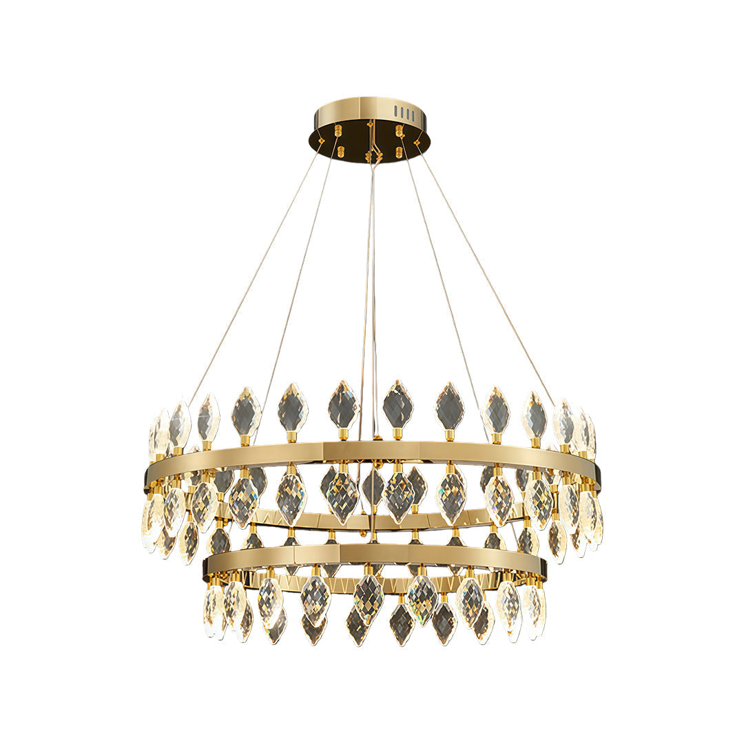 Italian-Style Crystal Ring Chandelier — Gold Iron, Multi-Layer, 3-Step Dimming, 23.6"–55.12"