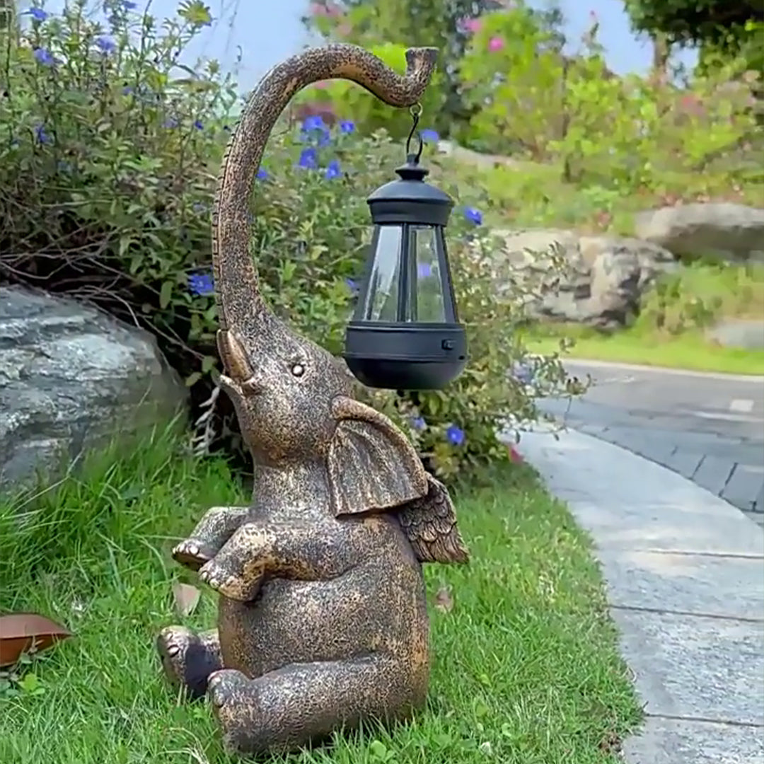 Elephant Solar Garden Light — Handcrafted UV-Resistant Resin, LED, IP44, Warm White, Dusk-to-Dawn